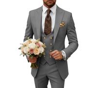 Ensemble de Costume 3 pièces Slim fit pour Homme, Blazer à Deux Boutons, Veste, Pantalon, Smoking pour fête, Mariage et Travail, Gris, Taille M