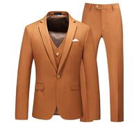 Ensemble de Costume 3 Pièces Slim pour Hommes Costumes de Smokings de Mariage Slim Formels à 2 Boutons Châle Revers Élégant Blazer de Fête Gilet Pantalon (1 Botton Brune,6XL)