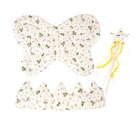 Ensemble de costume Ailerons papillon en fleurs avec monarque chapelet chêne, bâton de conjuration féminin, jeu de rôle créatif, non toxique pour enfants, Hobgoblin Ailerons Chapelet Stick, blanc