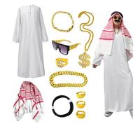 Ensemble de costume arabe pour homme, robe blanche de cheikh, accessoires de cosplay à col rond, vêtements confortables pour fête, fête à thème, etc