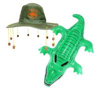 Ensemble de costume australien - Chapeau en liège australien vert avec imprimé kangourou orange et crocodile gonflable - Ensemble d'accessoires de déguisement pour la fête de l'Australie Commonwealth