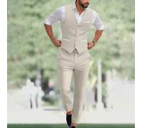 Ensemble de costume casual chic pour hommes, comprenant un gilet sans manches à col en V slim et un pantalon de costume slim. Cet ensemble est un élément indispensable dans la garde-robe d'un homme et