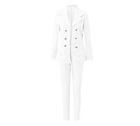 Ensemble de costume d'affaires élégant pour femme - Pantalon blazer 2 pièces - Blazer long à double boutonnage et pantalon tempérament - Costume de mariage - Coupe ajustée - Affaires - Veste de bureau