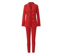 Ensemble de costume d'affaires élégant pour femme - Pantalon blazer 2 pièces - Blazer long à double boutonnage et pantalon tempérament - Costume de mariage - Coupe ajustée - Affaires - Veste de bureau