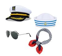 Ensemble de costume de capitaine, chapeau de marin, écharpe, chapeau de capitaine et lunettes de soleil, costume de marin, accessoires de costume de marin pour homme et femme, fête costumée