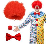 Ensemble de costume de clown, perruque rouge et nez de clown, avec foulard, pour carnaval et fête, parfait pour les costumes de Ronald McDonald