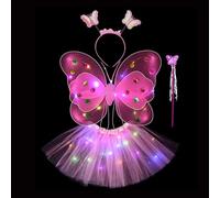Ensemble de Costume de fée Fille,Fée Princess Dress Up Set avec Aile - Comprend Une de fée Papillon de Jupe LED et Un Bandeau pour la fête