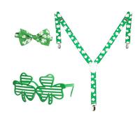 Ensemble de costume de fête de la Saint-Patrick, nœud papillon, lunettes, bretelles, vert irlandais de la Saint-Patrick, accessoires de décoration, costume de trèfle à quatre feuilles, costume de St