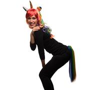 Ensemble de costume de licorne comprenant une perruque de licorne arc-en-ciel + un serre-tête de licorne + une queue de cheval de licorne pour hommes et femmes pour le carnaval et le mardi gras