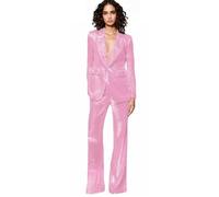 Ensemble de costume de mariage pour femmes en sequins à un bouton, 2 pièces, Blazer et pantalon, pour soirée de remise des diplômes, Rose 1, Taille L