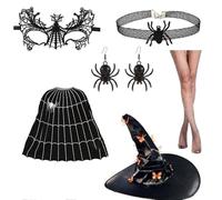 Ensemble de costume de sorcière comprenant une cape de sorcière, un chapeau, un masque pour les yeux, un collier, des boucles d'oreilles, des chaussettes pour enfant, Halloween, cosplay, fête
