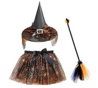 Ensemble de costume de sorcière pour enfant - Avec balai et jupe - Ensemble de costume d'Halloween avec élastique pour fête à thème, spectacle photo, mascarade, spectacle sur scène