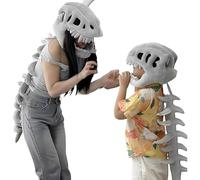 Ensemble de costume de squelette de dinosaure réaliste, tenue de costumade de dinosaure en peluche avec masque crâne, combinaison fossile pour adultes et enfants, costume de dinosaure réaliste (A+B)