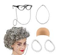 Ensemble de costume de vieille grand-mère - Costumes de grand-mère pour le 100e jour d'école, kit de costume fantaisie pour grand-mère | 7 pièces 9 pièces pour jeux de rôle, fournitures de salle