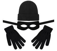 Ensemble de Costume de Voleur, Robber Costume Déguisement de Cambrioleur, Masque Bandit Bonnet en Tricot Gants Tricoté Unisexe Accessoire de Costumes pour Halloween Carnaval Fête