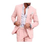 Ensemble de costume décontracté 2 pièces en lin pour homme, blazer à un bouton, veste et pantalon en lin pour bal, dîner de mariage, rose, 46