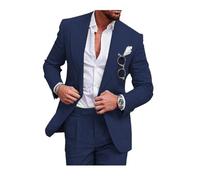 Ensemble de costume décontracté 2 pièces en lin pour homme, blazer à un bouton, veste et pantalon en lin pour bal, dîner de mariage, bleu marine, 60