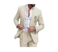 Ensemble de costume décontracté 2 pièces en lin pour homme, blazer à un bouton, veste et pantalon en lin pour bal, dîner de mariage, beige, 58