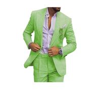 Ensemble de costume décontracté 2 pièces en lin pour homme, blazer à un bouton, veste et pantalon en lin pour bal, dîner de mariage, vert clair, 52