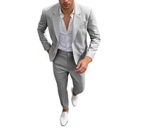 Ensemble de Costume Décontracté 2 Pièces en Lin pour Homme Blazer à Un Bouton, Veste et Pantalon pour Bal de Fin D'Année, Fête de Mariage Elégante et Confortable et Pantalon
