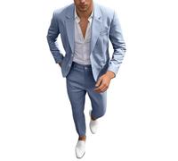 Ensemble de Costume Décontracté 2 Pièces en Lin pour Homme Blazer à Un Bouton, Veste et Pantalon pour Bal de Fin D'Année, Fête de Mariage Elégante et Confortable et Pantalon