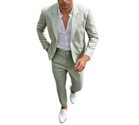 Ensemble de Costume Décontracté 2 Pièces en Lin pour Homme Blazer à Un Bouton, Veste et Pantalon pour Bal de Fin D'Année, Fête de Mariage Elégante et Confortable et Pantalon