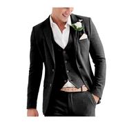 Ensemble de costume décontracté 3 pièces en lin pour homme avec veste et pantalon à deux boutons pour bal de fin d'année, mariage, dîner rose, Noir , 54
