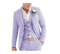 Ensemble de costume décontracté 3 pièces en lin pour homme avec veste et pantalon à deux boutons pour bal de fin d'année, mariage, dîner rose, lavande, 58
