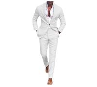 Ensemble de costume décontracté en lin pour homme - 2 pièces - Blazer à un bouton - Veste et pantalon en lin - Pour bal de fin d'année, dîner de mariage, blanc, 48