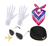 Ensemble de costume d'hôtesse de l'air - 5 pièces - Tenue d'agent de bord - Accessoires photo amusants de fête - Écharpe d'avion - Parfait pour le Nouvel An, le quotidien, l'intérieur et l'extérieur