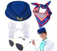 Ensemble de costume d'hôtesse de l'air - Lot d'accessoires de 57 cm | Tenue de cosplay en tissu - Kit élégant de jeu de rôle - Comprend chapeau, écharpe, lunettes de soleil et gants pour fêtes