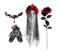 Ensemble de Costume du Jour des Morts,Décoration De Vêtements | Ensemble De Gants En Dentelle Jour Des Morts,Pour Adultes Mariée Filles Cosplay Soirée Masquée Spectacle Scénique