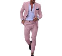 Ensemble de costume en lin pour homme décontracté smoking 2 pièces coupe régulière blazer à un bouton, veste unie et pantalon pour bal de fin d'année, fête de mariage, rose, 50
