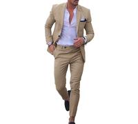 Ensemble de costume en lin pour homme décontracté smoking 2 pièces coupe régulière blazer un bouton veste unie et pantalon pour bal de fin d'année fête de mariage, kaki, 50
