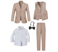Ensemble de costume formel 5 pièces pour garçons, comprend blazer, gilet, chemise blanche à poche, pantalon habillé, cravate, convient pour les mariages, les cérémonies de remise des diplômes, les fêt