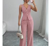 Ensemble de costume formel pour femme à rayures roses et blanches, gilet sans manches élégant pour brunch d'été, tenue de bureau business à rayures bleu marine & blanches avec taille cintrée L,M,S,XLR