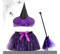 Ensemble de costume hexx d'Halloween | Ensemble complet de costume de sorcière avec balai et jupe pour cosplay - Accessoires de cosplay d'Halloween réglables pour la fête de vêtements Photographie à