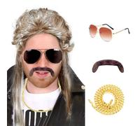 Ensemble de Costume Hippie,Perruque Afro,Deguisement Disco Homme,Deguisement Annee 80 Homme,Funky Lunettes de Soleil (cuivre)