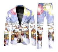 Ensemble De Costume Noël pour Homme Tenue Fête Veste Pantalon Assortis Doré Soirée Gala Stretch Confort Deux Pièces Classique Fêtes Familiales Chic Esprit Tissu Respirant Confortable Smoking Élégant