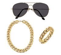 Ensemble de Costume Pimp - Collier doré - Bracelet et Lunettes - Costume de Rocker Macho Rapper