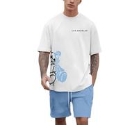 Ensemble de costume pour homme avec imprimé pour une utilisation en extérieur et décontractée Combinaison à manches courtes et short pour l'été Idéal pour la détente et les activités (Light Blue, L)