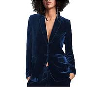 Ensemble de costume professionnel en velours pour femmes Botong avec col tailleur, pour le bureau, travail, affaire, bleu marine, M