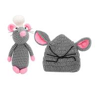 Ensemble de costume tricoté pour nouveau-né, accessoires de photographie faits main au crochet, comprenant un bonnet en laine douce et une petite souris assortie, idéal pour les (Gris foncé)