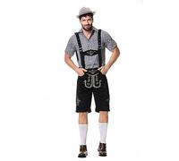 Ensemble de Costumes Allemands Oktoberfest Bavarois pour Hommes, Déguisement Bavarois Traditionnel Homme, Salopette Oktoberfest + Chemise à carreaux + Chapeau, Costume Tyrolien de fête de la bière