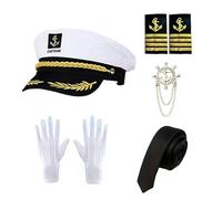 Ensemble De Costumes De Capitaine De Yacht 5 Pièces, Costume De Jeu De Rôle De Capitaine Pour Hommes Et Femmes, Déguisement De De La Marine Avec Chapeau, Cravates, Épaulettes, Broche Et Gants