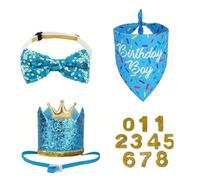 Ensemble de costumes de célébration pour chien, chapeau couronne d ' anniversaire, bandana, cravate et chiffres pour photos spéciales, tenue de célébration pour animaux de compagnie, accessoires de de