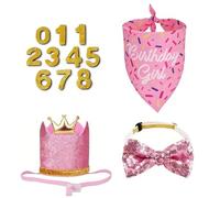 Ensemble de costumes de célébration pour chien, chapeau couronne d ' anniversaire, bandana, cravate et chiffres pour photos spéciales, tenue de célébration pour animaux de compagnie, accessoires de de