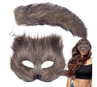 Ensemble de costumes de cosplay d'animaux, mascarade de cosplay de queue d'animal, Ensemble de costumes pour fille pour animalier, Couvre-visage d'animal à moitié poilu pour une fête de rassem