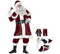 Ensemble de Costumes de père Noël for Hommes Noël 8 Pièces Rouge Deluxe Velours Adulte Cosplay Costume de Noël Costume de Père Noël(6XL)