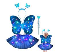 Ensemble de costumes de princesse féerique - Fairy Princess Dress Up Set avec aile,Comprend une et un bandeau d'ailes de fée papillon jupe LED pour la fête